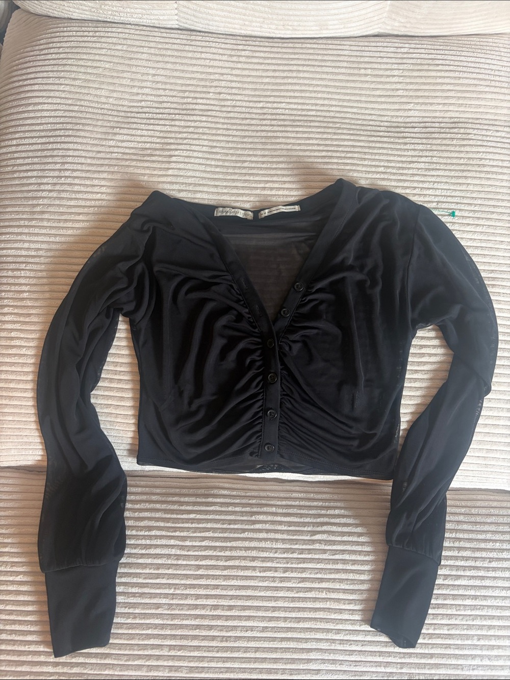Urban Outfitters Black Ruched Button-Front Long Sleeve Crop Top